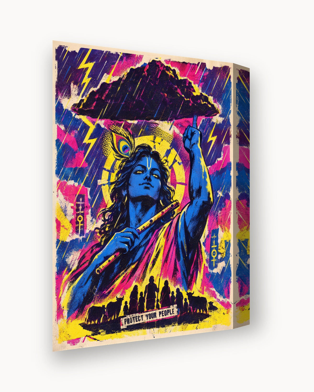 Protect Your People – Krishna canvas, canvas edge close-up