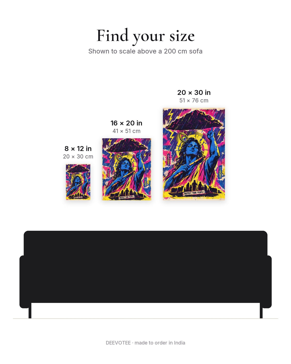 Protect Your People – Krishna canvas, size guide to scale