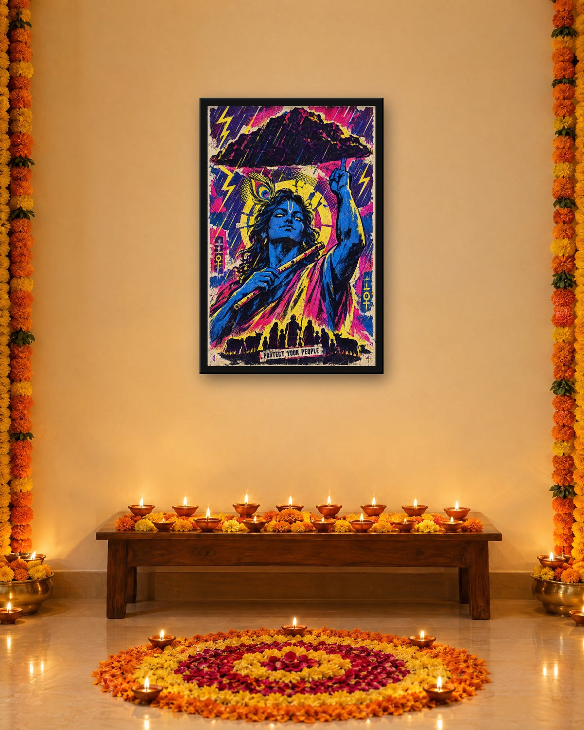 Protect Your People – Krishna framed poster, framed print in a room