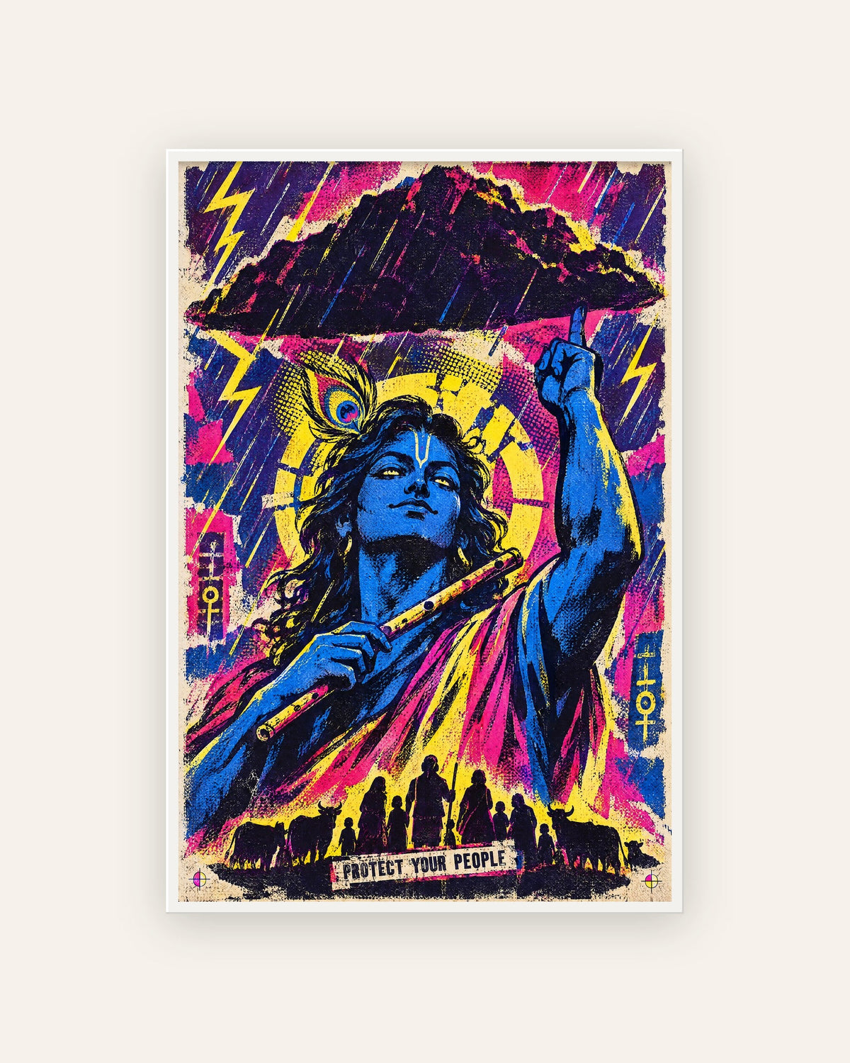 Protect Your People – Krishna framed poster, framed print, white frame