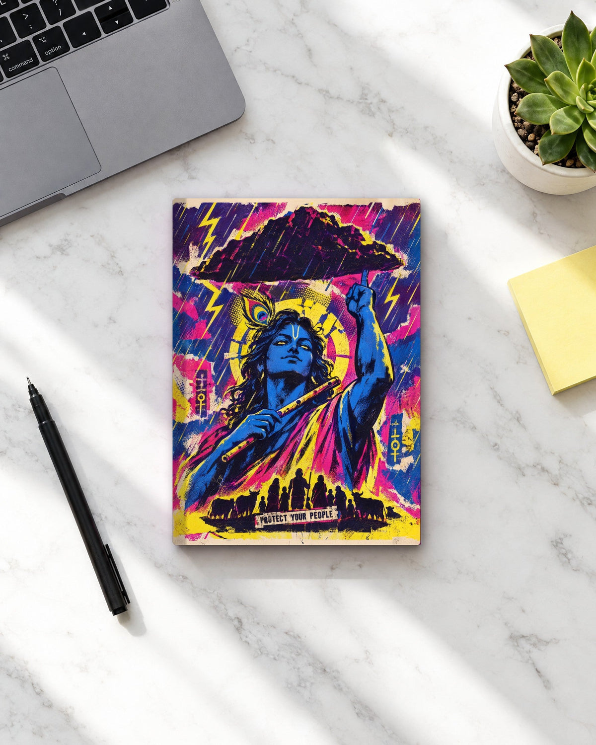 Protect Your People – Krishna daily planner, planner on a desk
