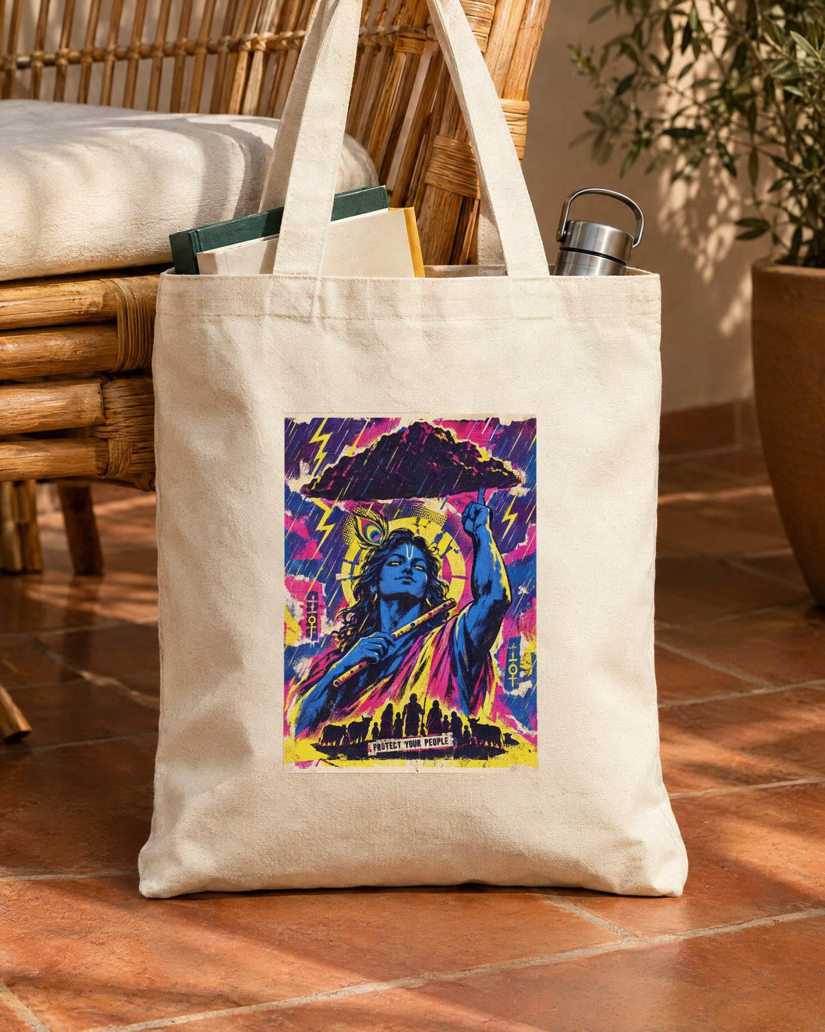 Protect Your People – Krishna tote bag, tote bag in use