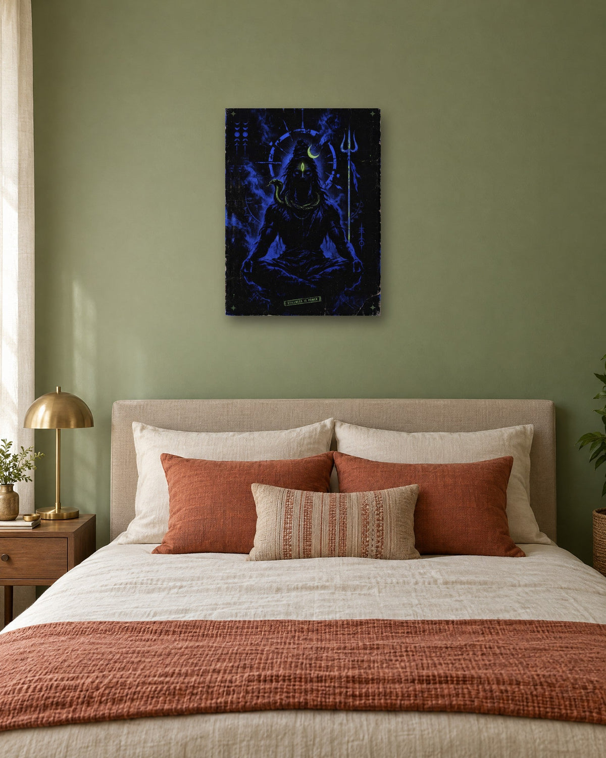 Stillness Is Power – Shiva canvas, canvas in a room