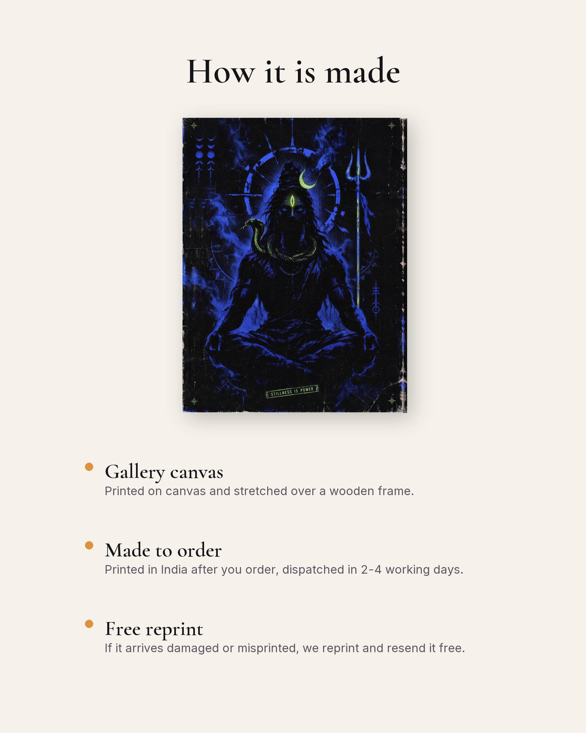 Stillness Is Power – Shiva canvas, how the canvas is made