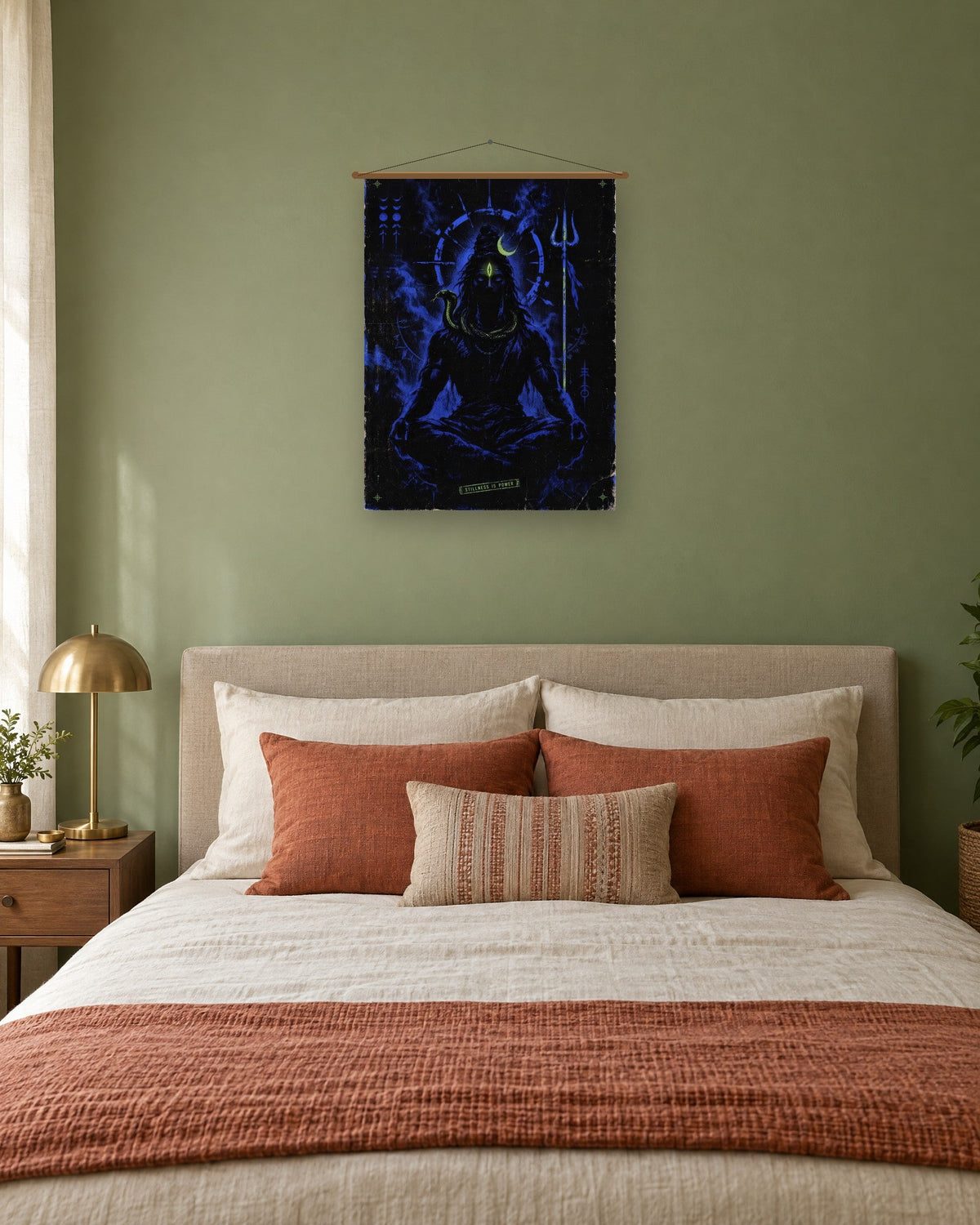 Stillness Is Power – Shiva tapestry, tapestry in a second room