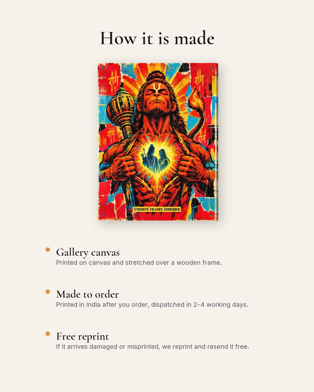 Strength Follows Surrender – Hanuman canvas, how the canvas is made