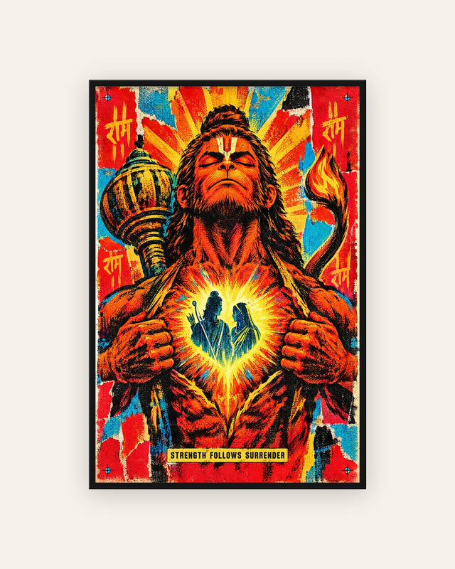 Strength Follows Surrender — Hanuman Framed Poster