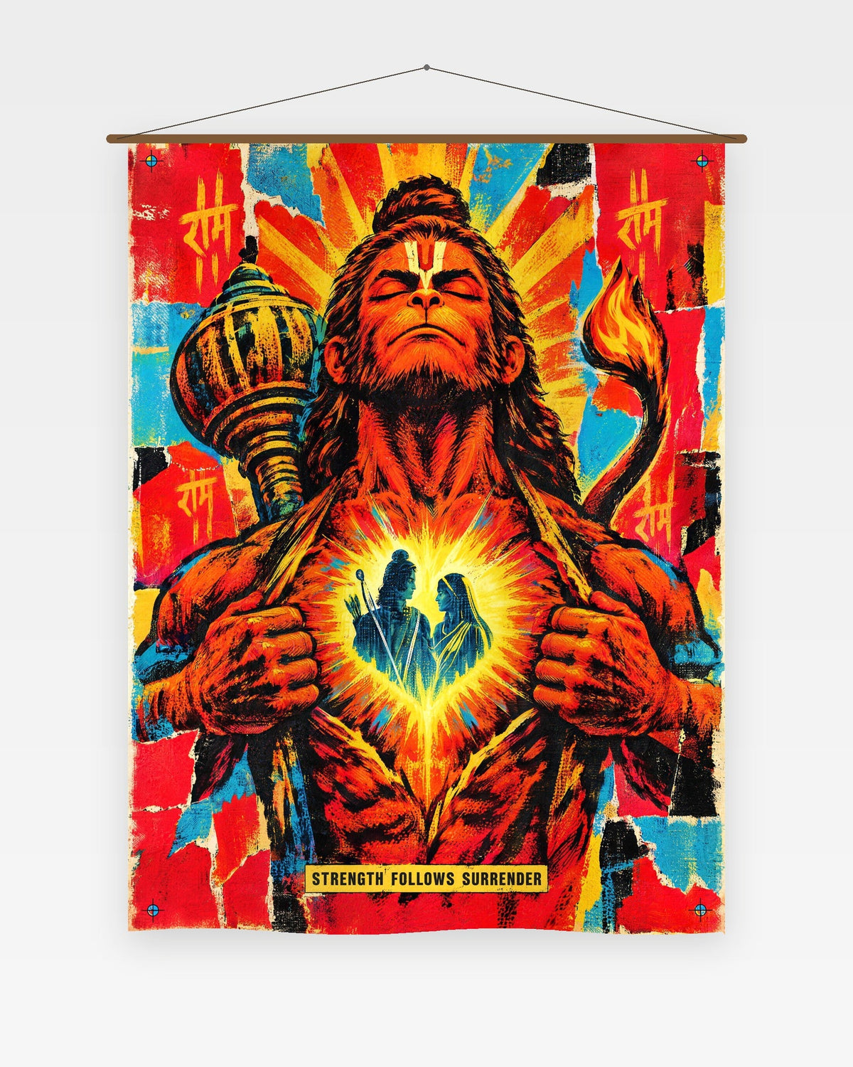 Strength Follows Surrender – Hanuman tapestry, wall tapestry