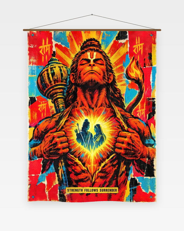 Strength Follows Surrender — Hanuman Tapestry
