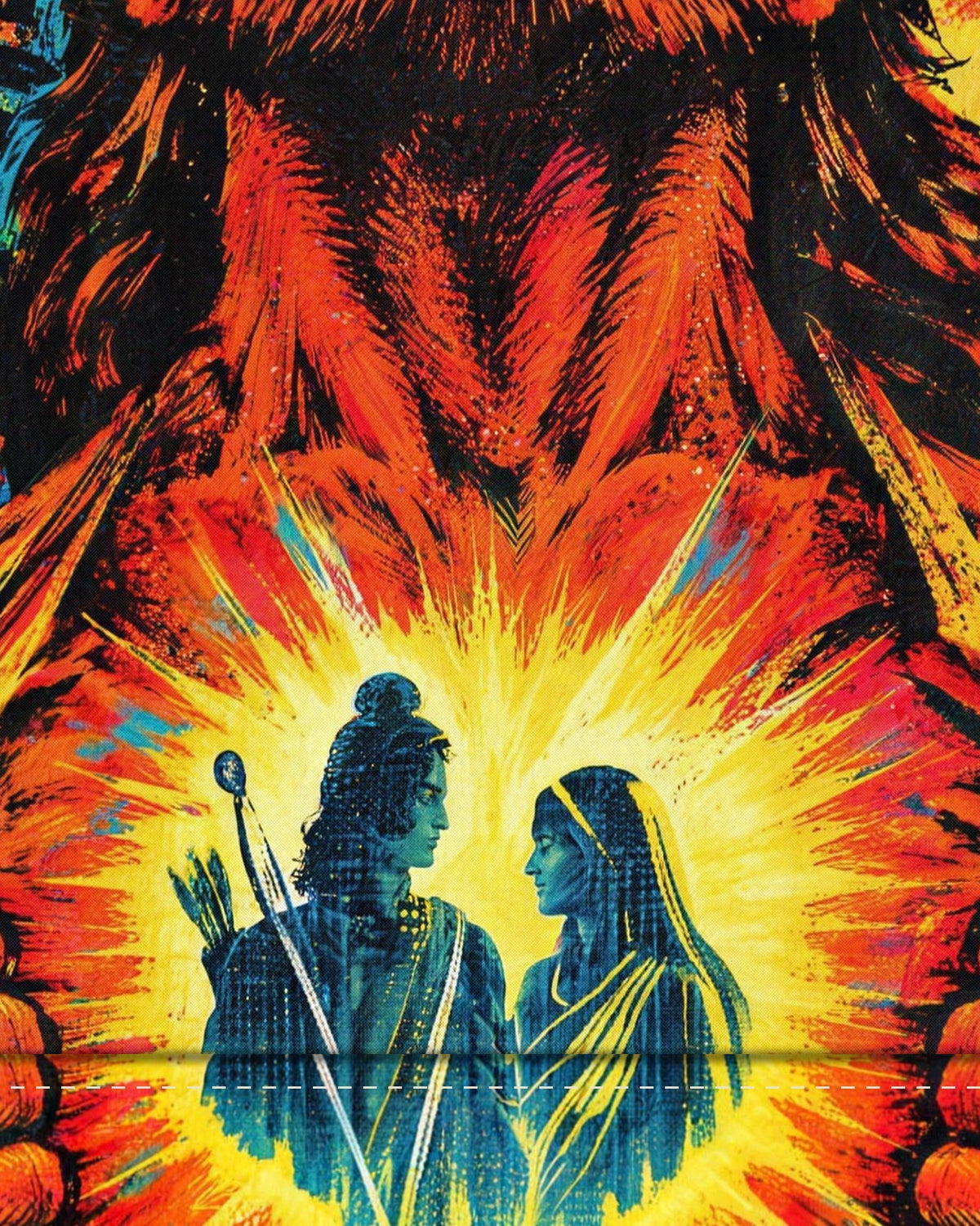 Strength Follows Surrender – Hanuman tapestry, fabric close-up