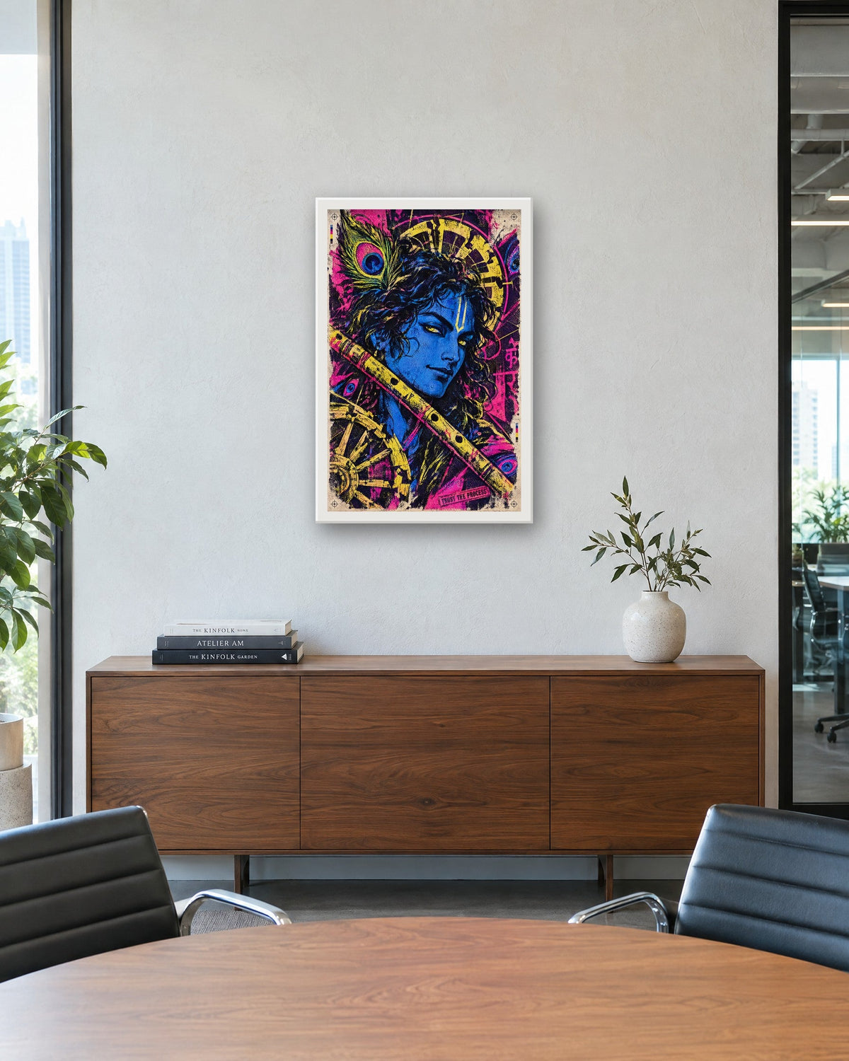 Trust The Process – Krishna framed poster, white frame in a room