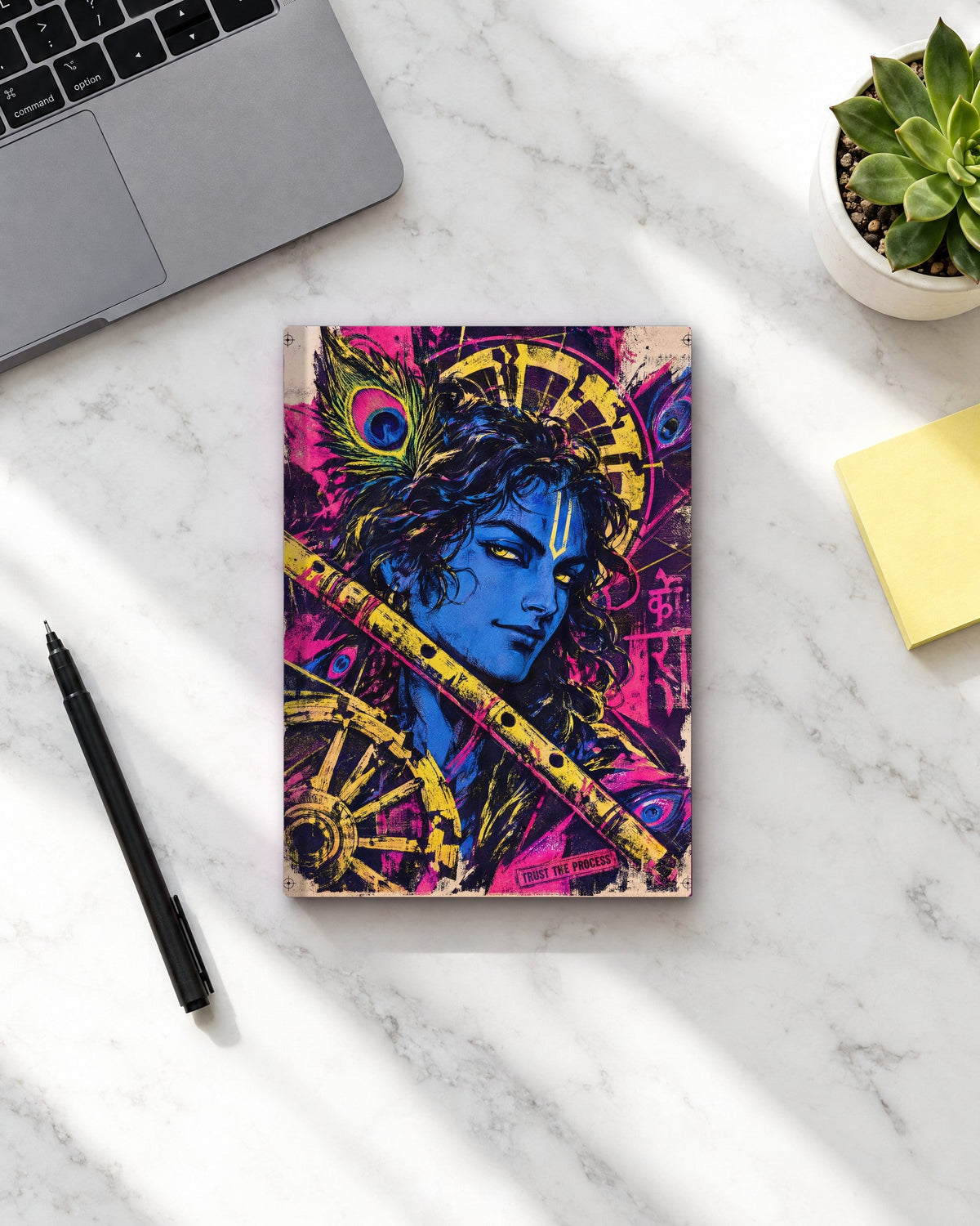 Trust The Process – Krishna notebook, notebook on a marble desk