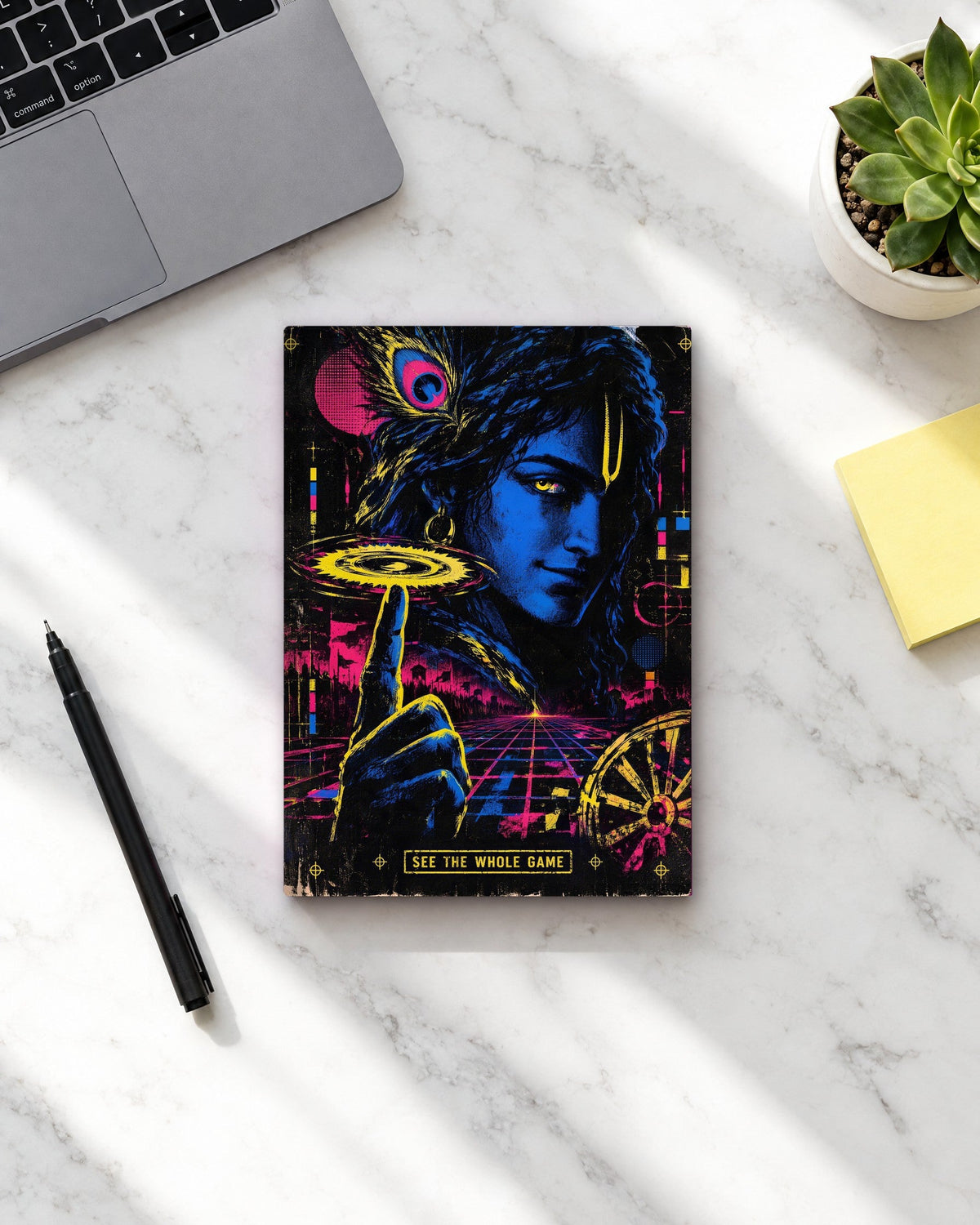 See The Whole Game – Krishna notebook, notebook on a marble desk