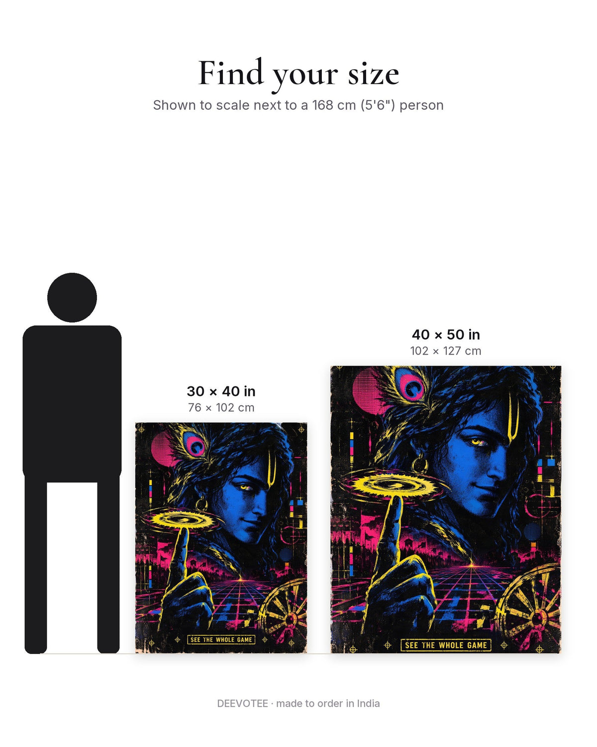 See The Whole Game – Krishna tapestry, size guide to scale