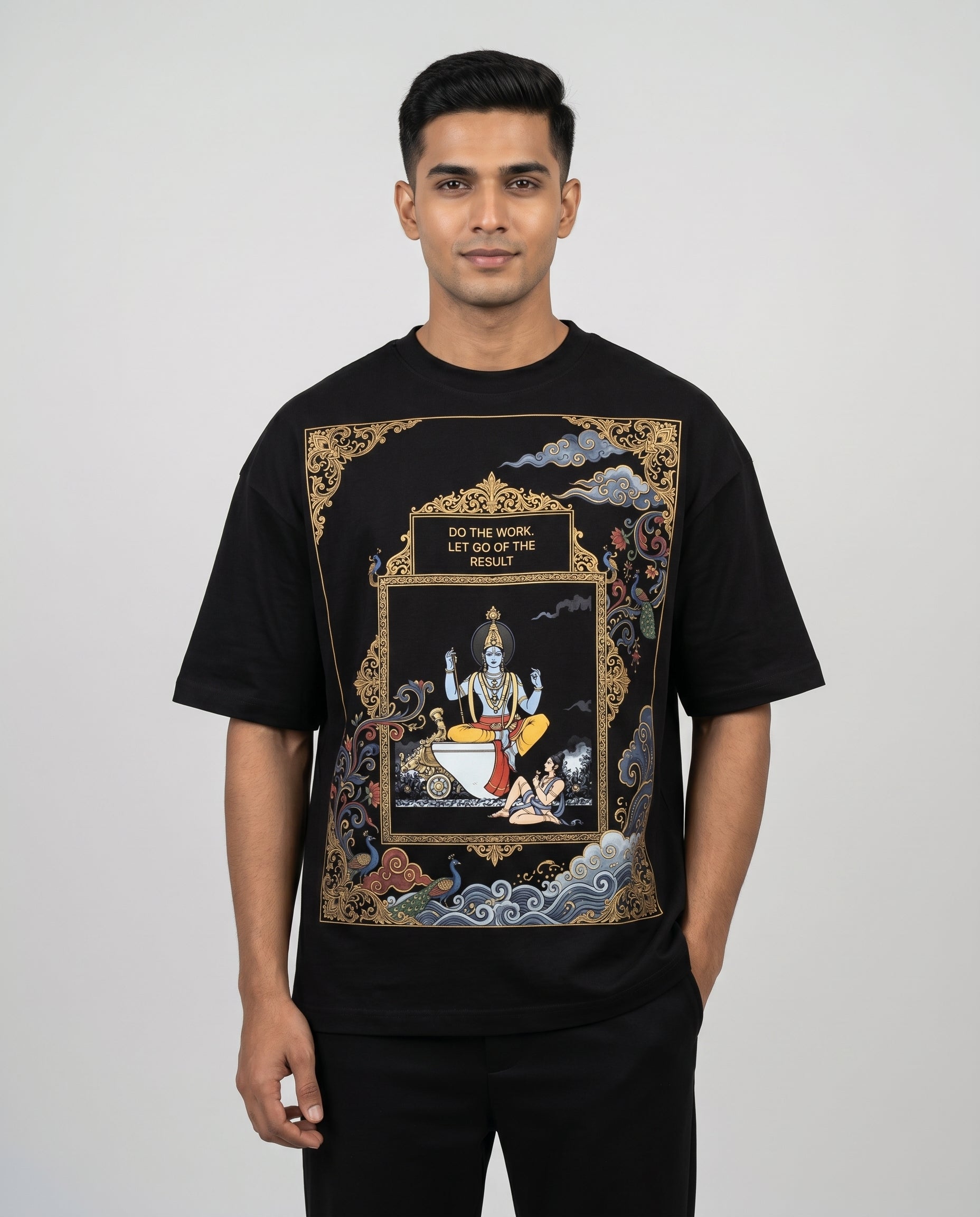 Model wearing Act Anyway Vishnu oversized tee