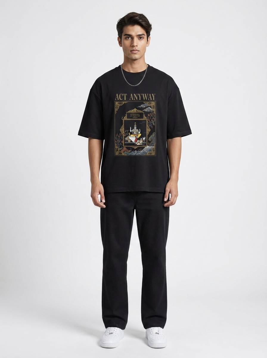 Act Anyway Vishnu oversized black tee - front