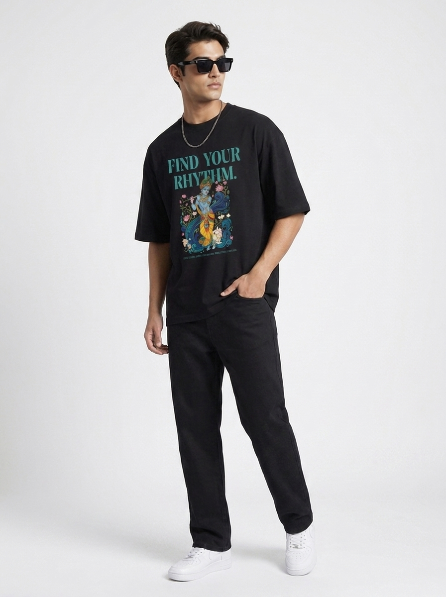 Find Your Rhythm Krishna tee - back with Devotee wordmark