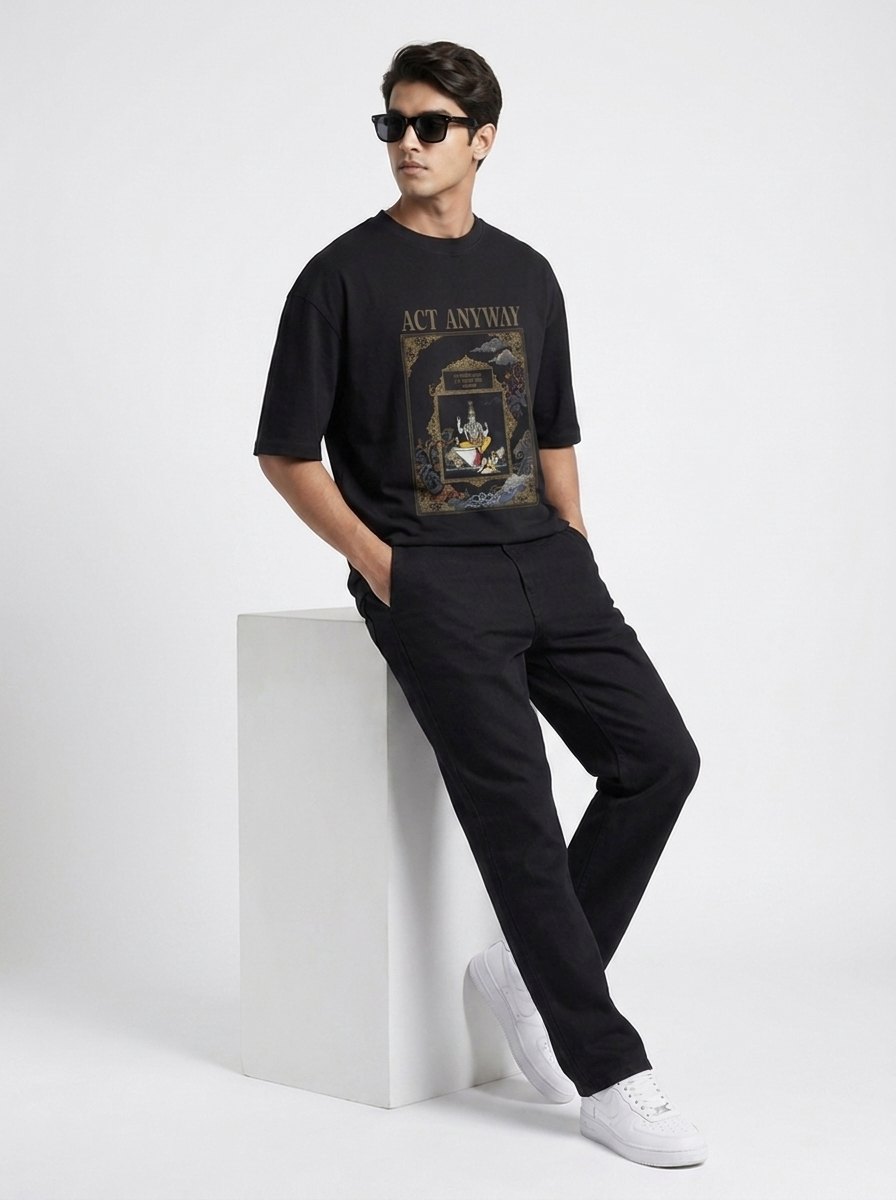 Act Anyway Vishnu tee - lifestyle with sunglasses
